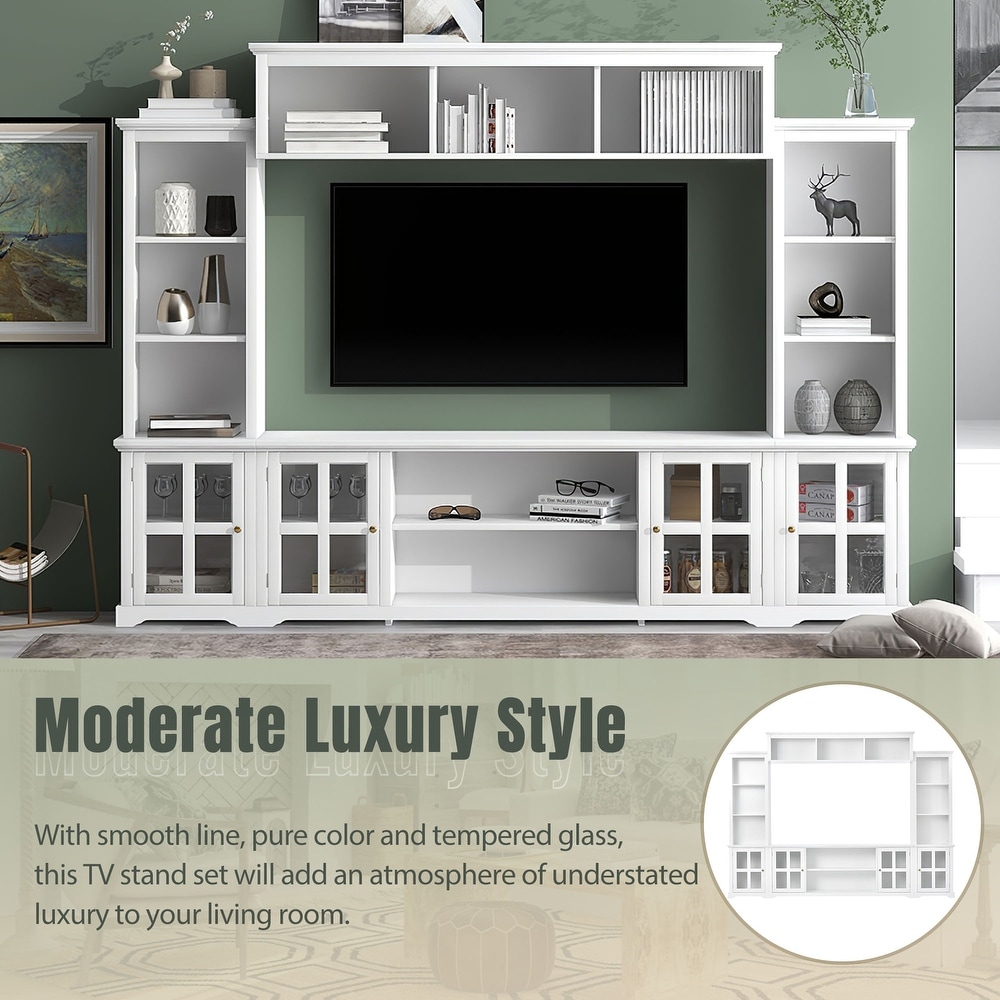 Multifunctional Modern Wall Unit with Tempered Glass Door  TV Console Table for TVs Up to 70 inches  Ample Storage