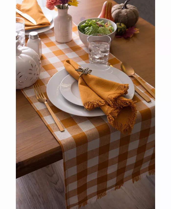 Design Imports Pumpkin Spice Heavyweight Check Fringed Table Runner 14 X 108