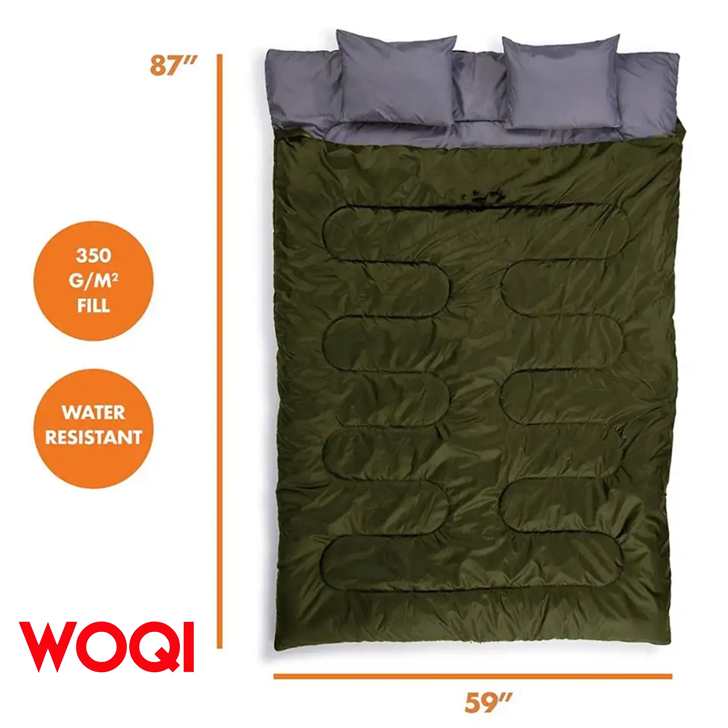 Woqi Extreme Waterproof Backpacking Double Sleeping Bag with 2 Pillows