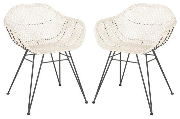 Brynn Leather Woven Dining Chair Set of 2   Tropical   Dining Chairs   by Virgil Stanis Design  Houzz