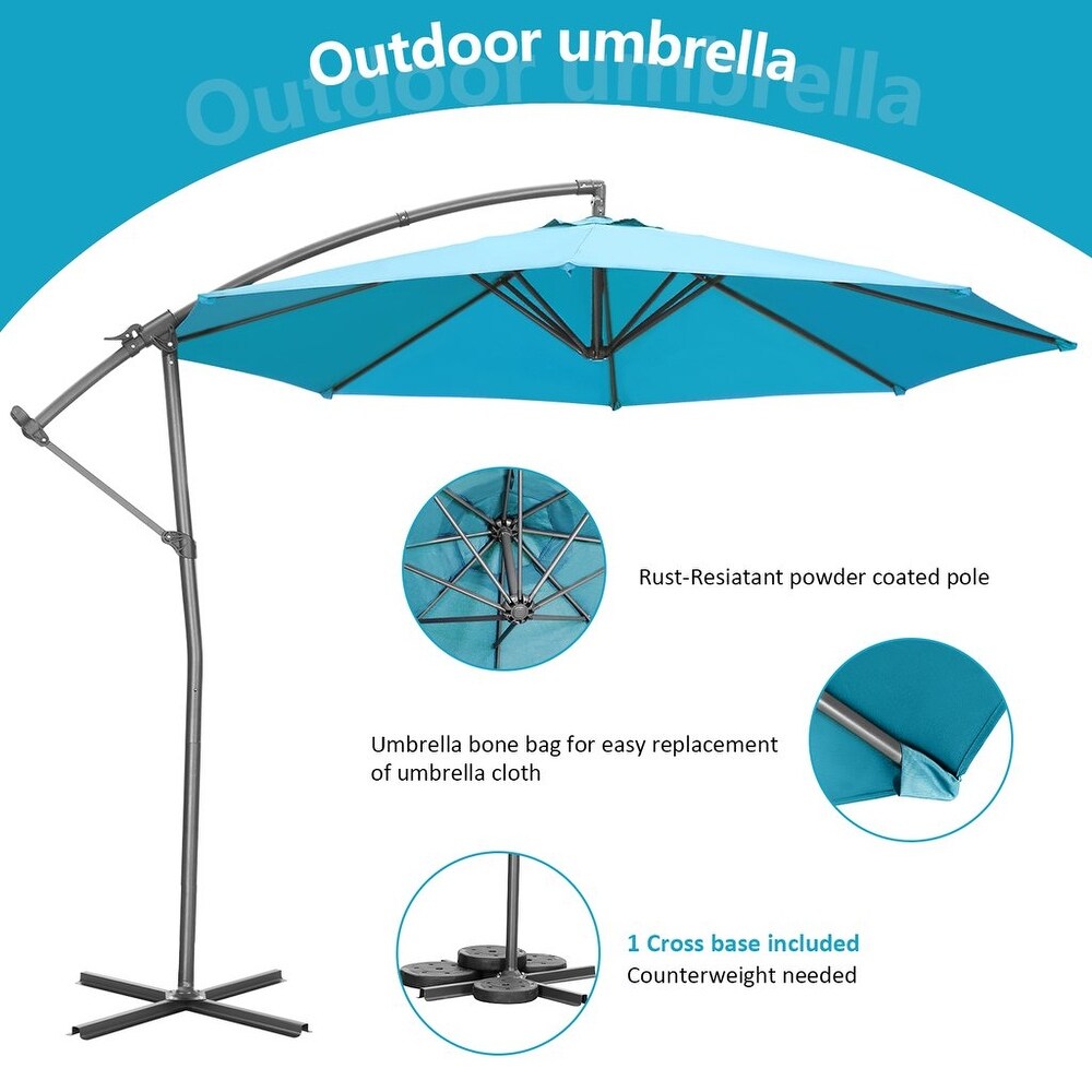 Zenova 10FT Patio Offset Umbrella with 360 Degree Rotation and Cross Base