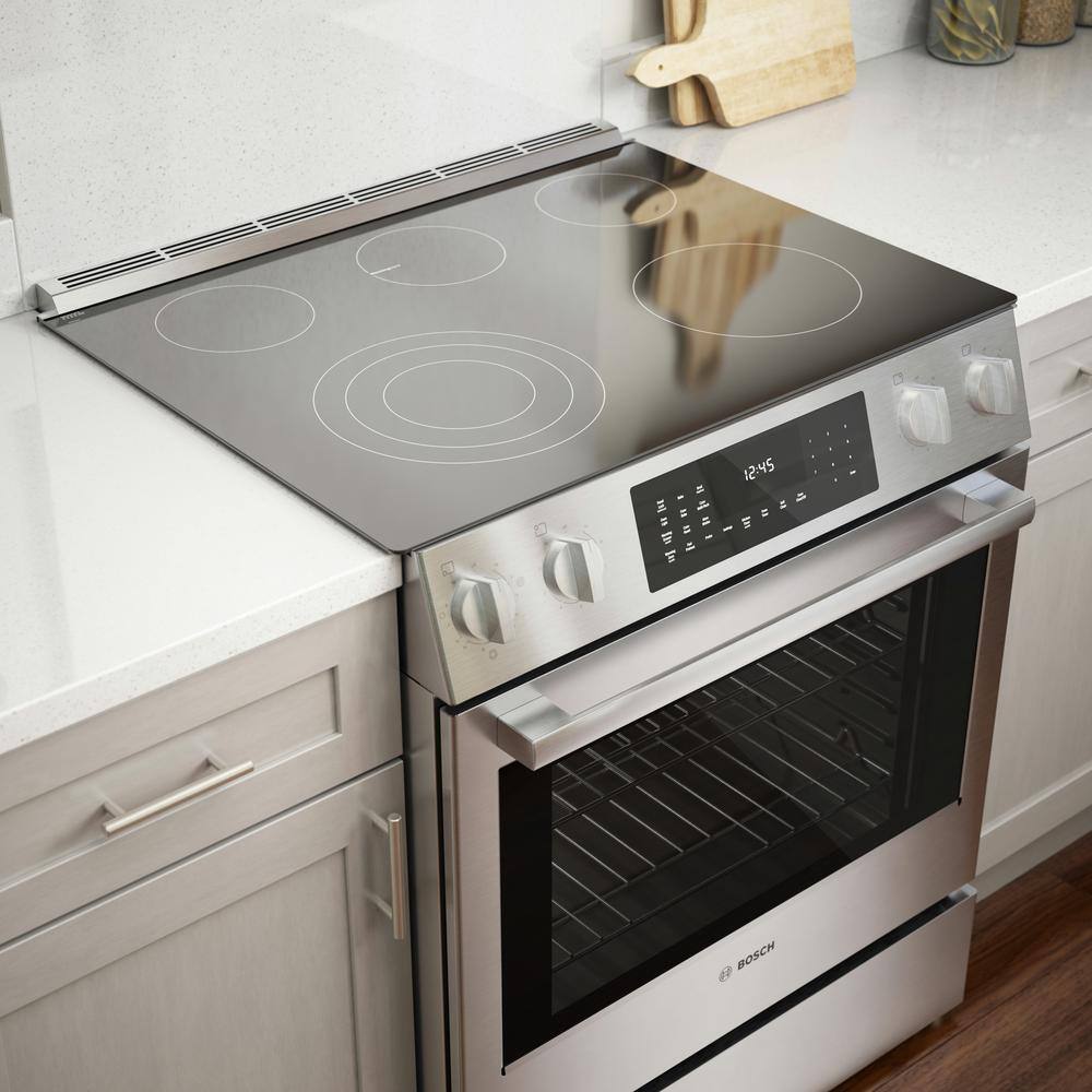 Bosch Benchmark Benchmark Series 30 in. 4.6 cu. ft. Slide-In Electric Range with Self Cleaning Convection Oven in Stainless Steel HEIP056U