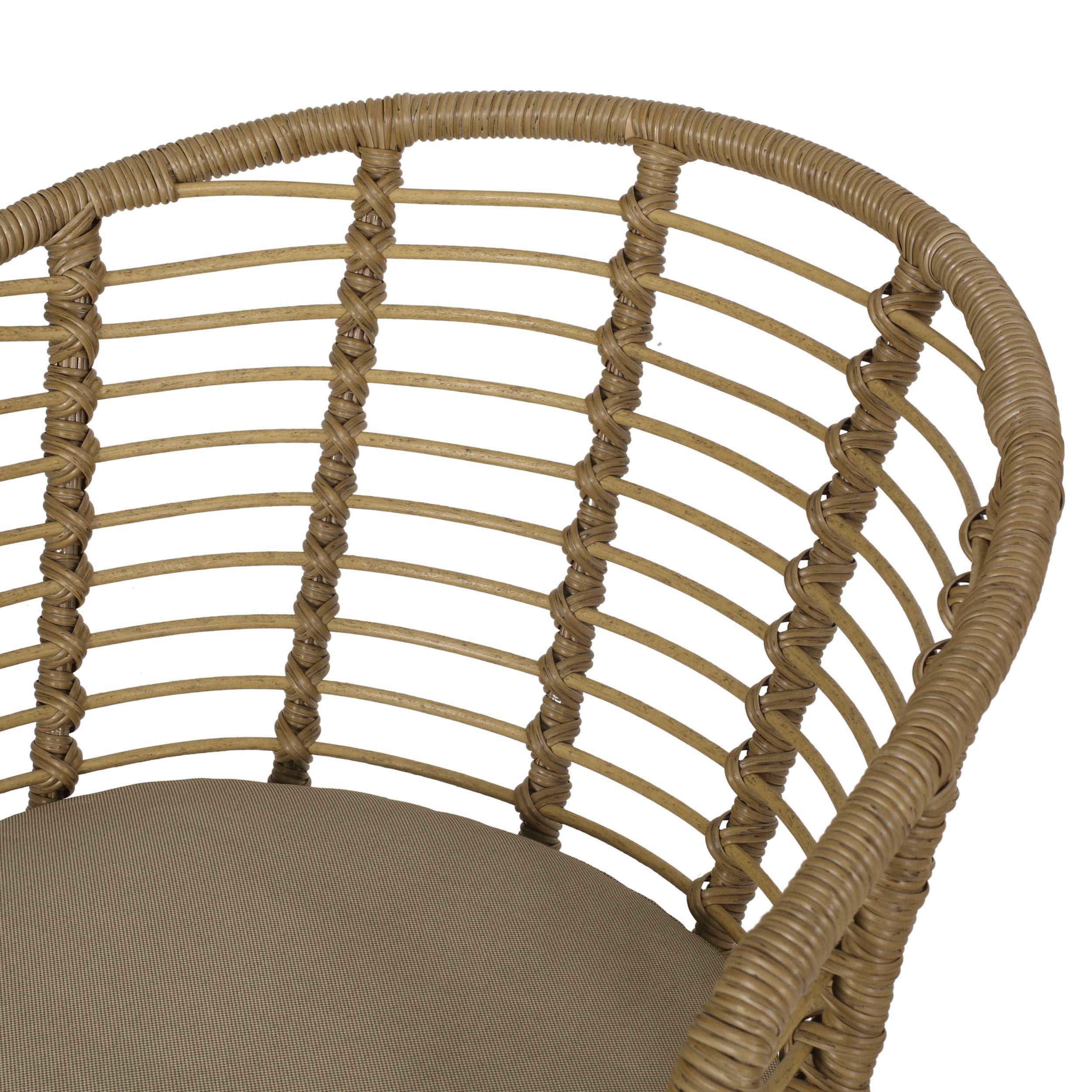 Monture Outdoor Wicker Chair with Water Resistant Cushion, Set of 2, Light Brown and Beige