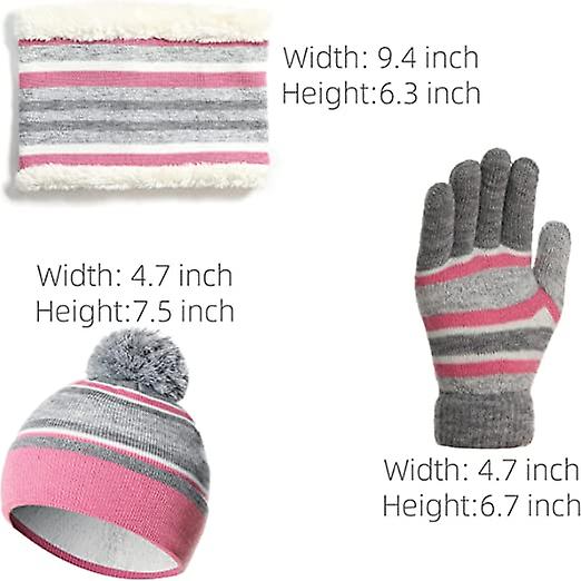 3pcs Kids Winter Hat Scarf Gloves Set For 3-6 Years Old (pink)