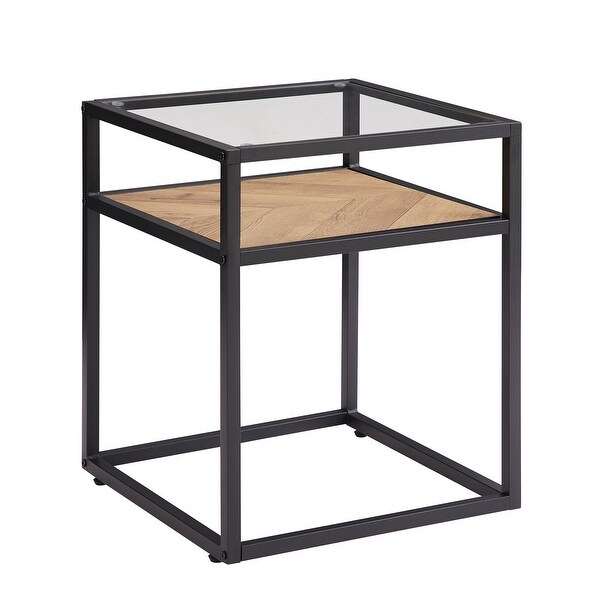 Tempered Glass Top Side Table， 2-Tier End Table