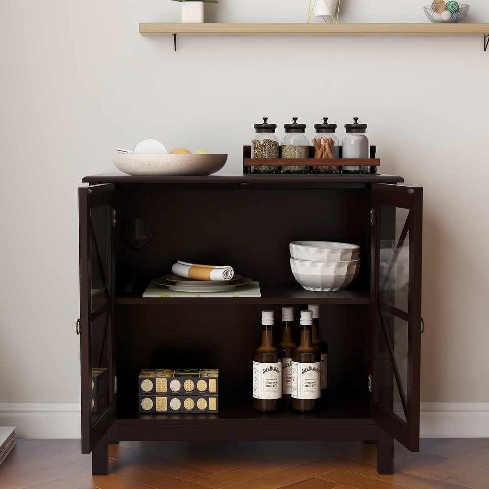 Kitchen Cabinet Sideboard with Double Glass Doors for Home Kitchen