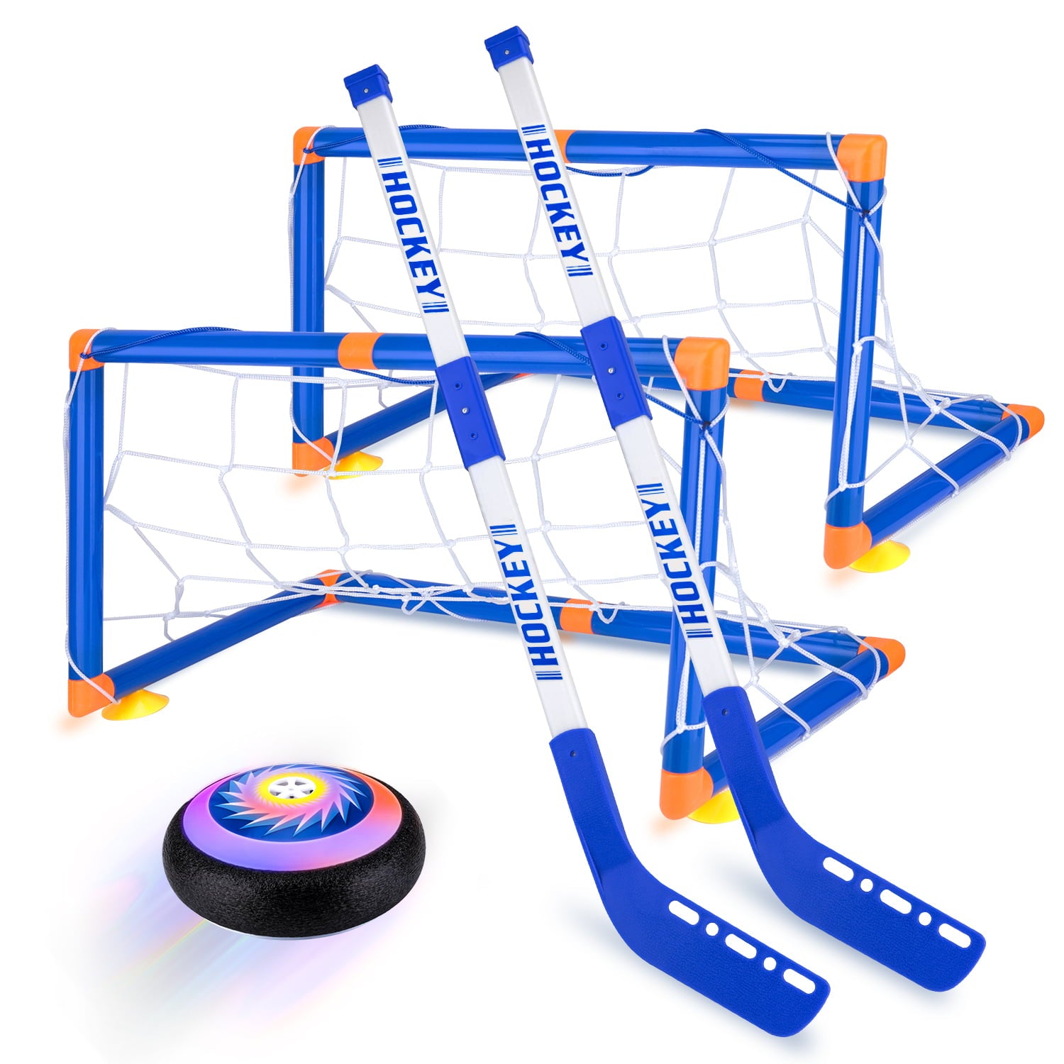 Hot Bee Hover Hockey Set for Kids， Led Light Air Hover Hockey with 2 Goals Indoor/Outdoor Game Toys Gifts for Kids 3+ Year Old