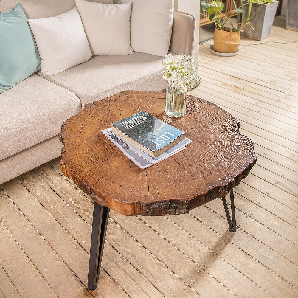 COSIEST Faux Wood Tree Slice Outdoor Coffee Table