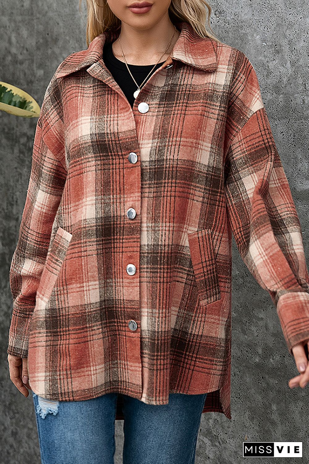 Plaid Button Front Shacket Jacket Coats Women Wholesale