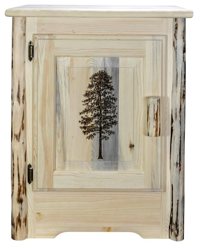 Montana Woodworks Wood Accent Cabinet with Engraved Pine in Natural   Rustic   Accent Chests And Cabinets   by Homesquare  Houzz