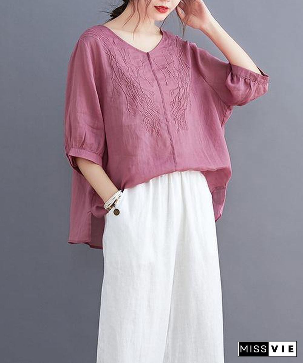 Organic rose clothes For Women v neck embroidery daily blouses