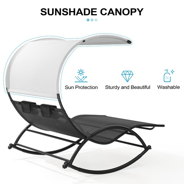 Outdoor Double Chaise Lounge Chair Rocking Lounger with Sunshade Canopy