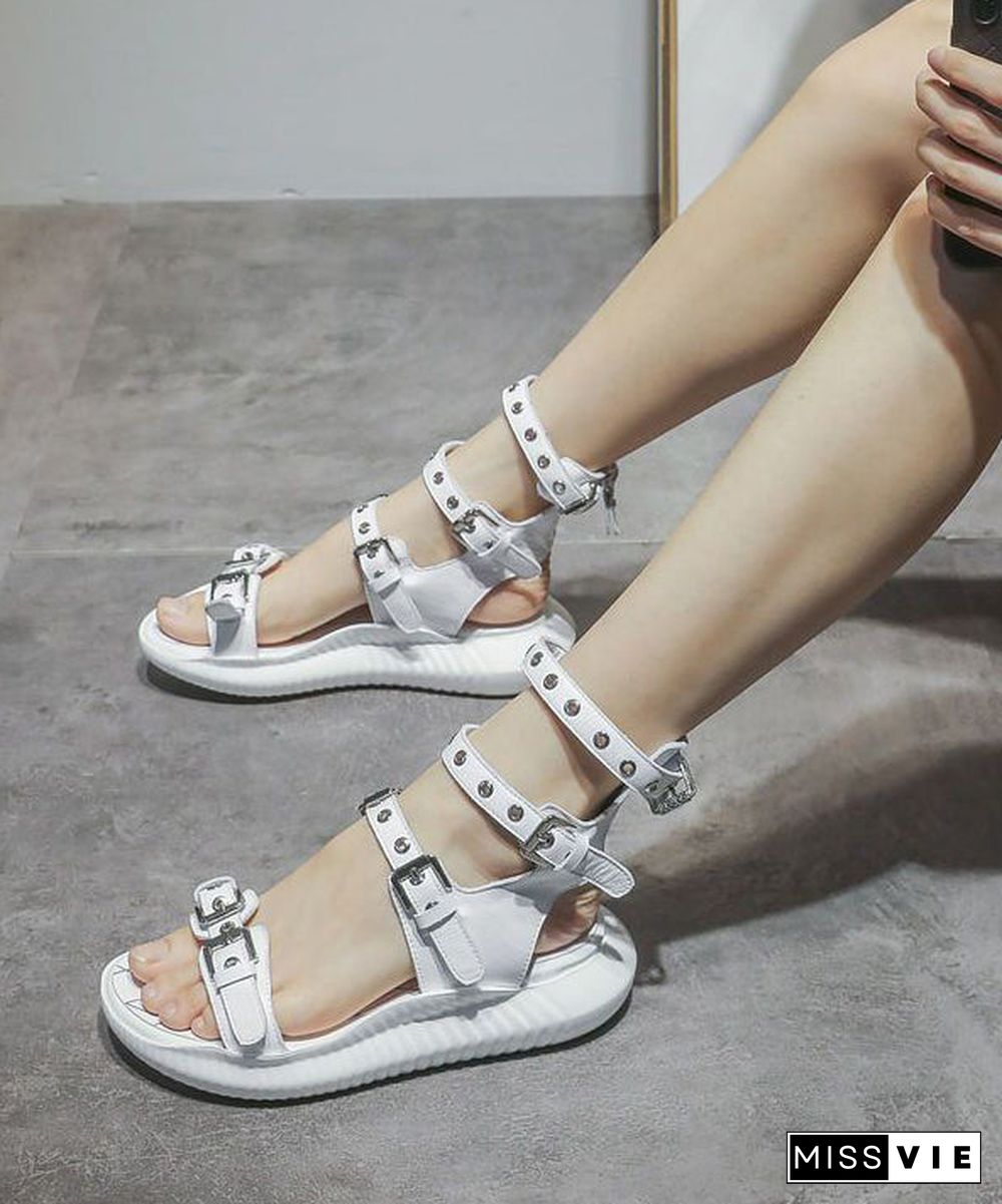 White Sandals Cowhide Leather Comfortable Sandal Shoes