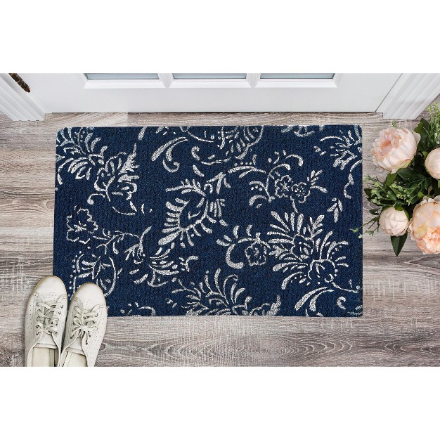 Bandana Paisley Rectangle Indoor And Outdoor Coir Door Welcome Mat Blue