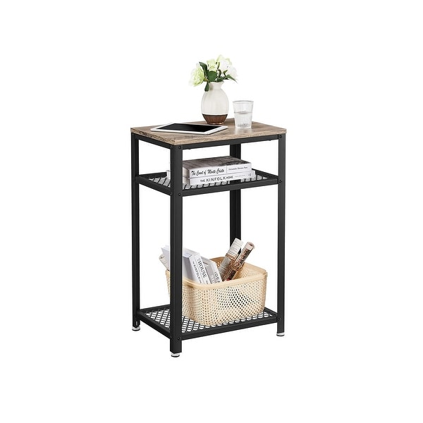 Side Table， End Telephone Table with 2 Mesh Shelves， for Office Hallway or Living Room， Accent Furniture， Greige and Black