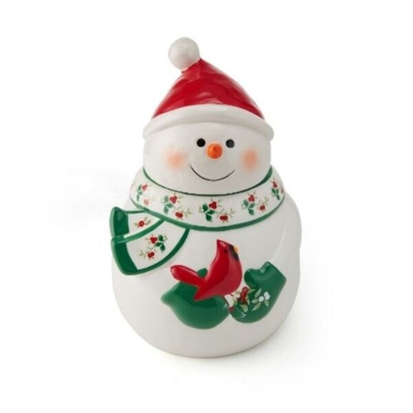 Pfaltzgraff Winterberry 10IN Snowman Cardinal Cookie Jar