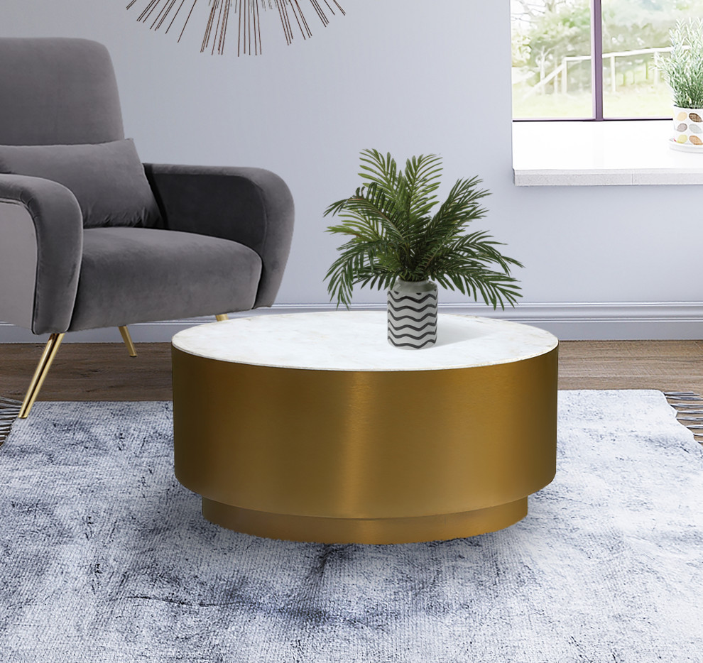 Presley Coffee Table  Marble Top  Brushed Gold Metal Base   Contemporary   Coffee Tables   by Meridian Furniture  Houzz