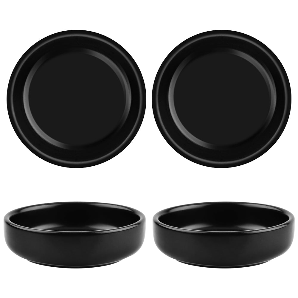 Gutsdoor 3.5 Ceramic Soy Sauce Dishes Set of 4 Small Porcelain Side Dish Multipurpose Single Color Black Seasoning Bowls