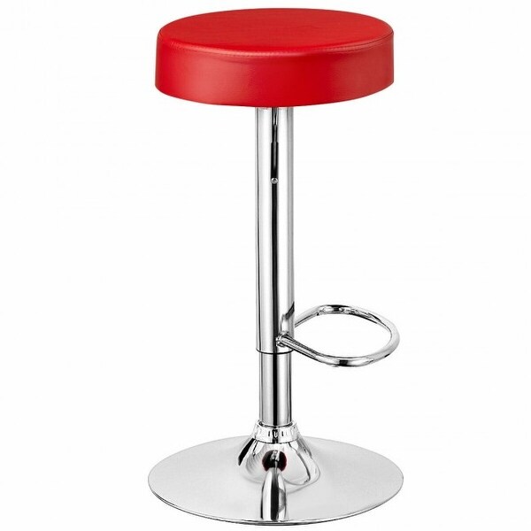 Set of 2 Adjustable Round PU Leather Swivel Barstool with Chrome Footrest-White - 14