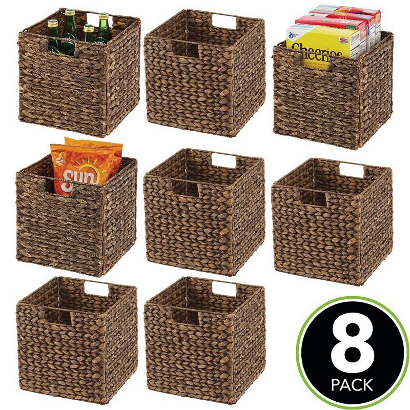 mDesign 10.5 Cube Hyacinth Kitchen Storage Basket with Handles， 8 Pack