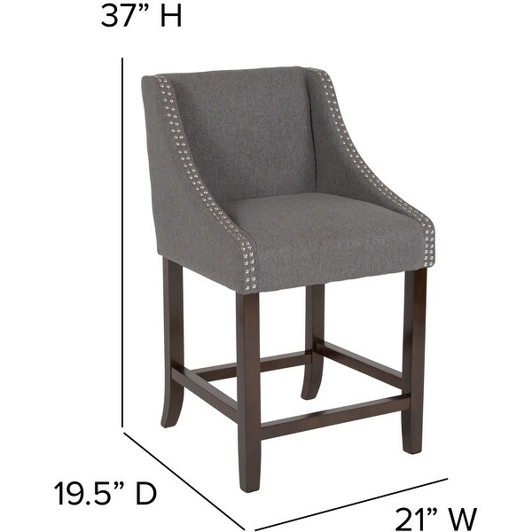 Grey Fabric Upholstered Counter Height Dining Stools with Nailhead Trim