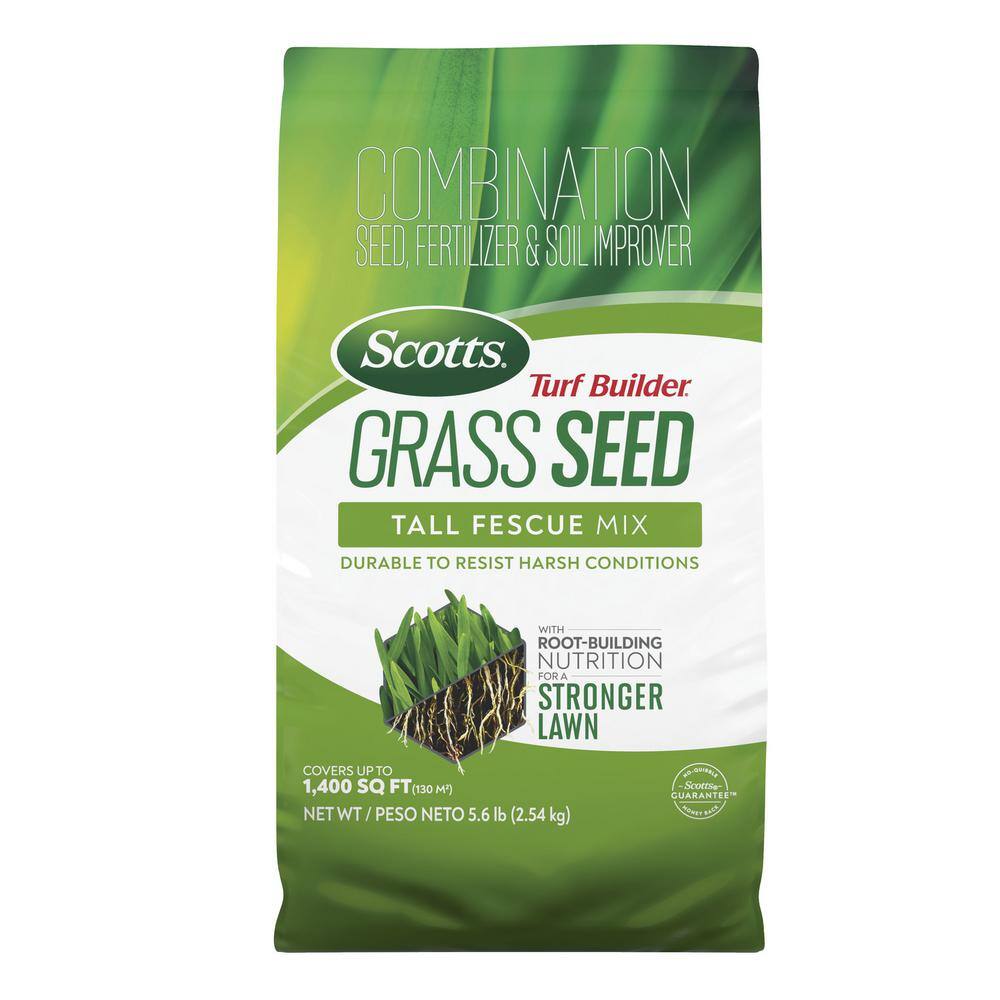 Scotts Turf Builder 5.6 lbs. Grass Seed Tall Fescue Mix with Fertilizer and Soil Improver Durable to Resist Harsh Conditions 18047