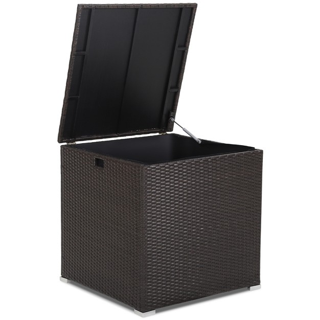 Tangkula 72 Gallon Deck Box Outdoor Mix Brown Wicker Storage Box With Waterproof Zippered Liner And Safe Pneumatic Rod