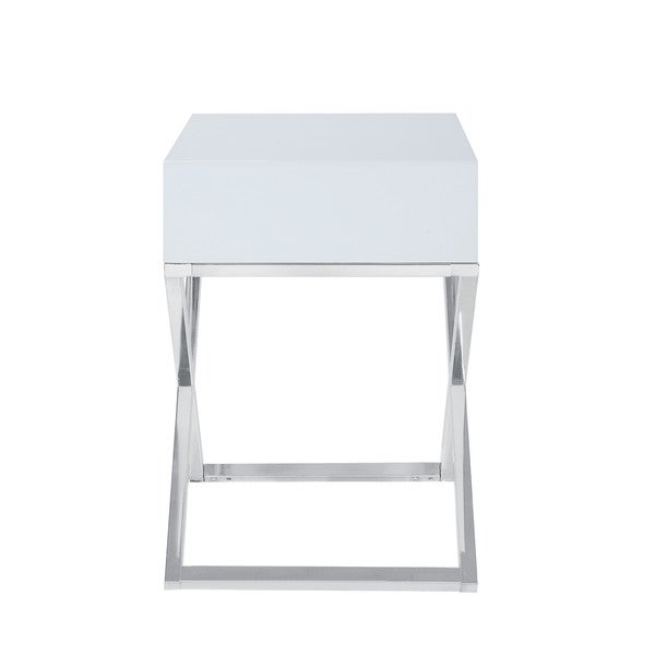 Chic Home Rochester Laquer-finished Stainless Steel/Faux-wood Nightstand Side Table