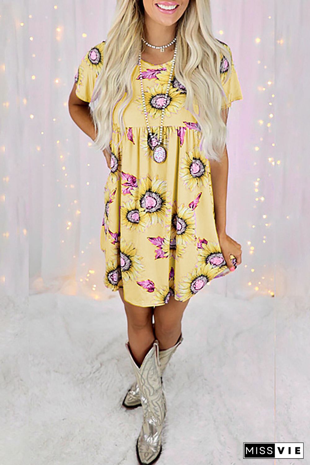 Casual Street Floral Split Joint O Neck Dresses