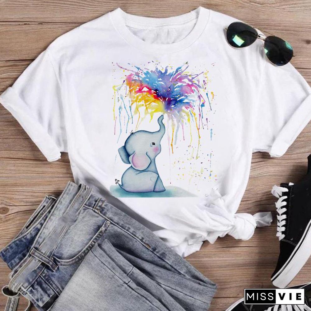 Women Print Bee Funny Clothing Cute Fashion Summer O-Neck T-Shirts Shirt Female Graphic T Top Short Sleeve Cartoon Tee T-Shirt