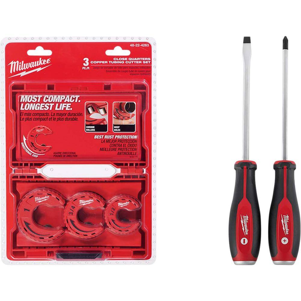 MW Close Quarters Tubing Cutter Set (3-Piece) W Demo Screwdriver Drivers (2-Piece) 48-22-4263-48-22-2702