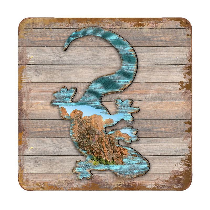 Gecko Wooden Cork Coasters Gift Set of 4 by Nature Wonders