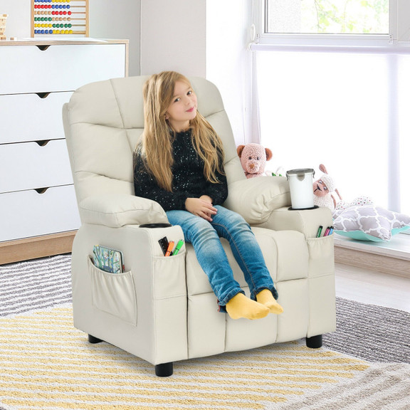 Costway 24639781 PU Leather Kids Recliner Chair wi...