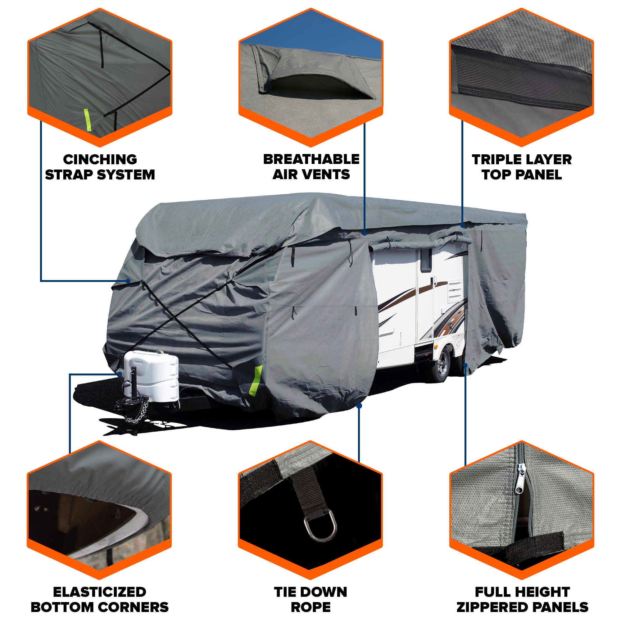 Budge Standard Gray Toy Hauler RV Cover， Basic Outdoor Protection for Toy Hauler RVs， Multiple Sizes