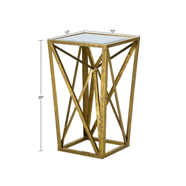 Angular Metal Accent Table with Tempered Glass Top