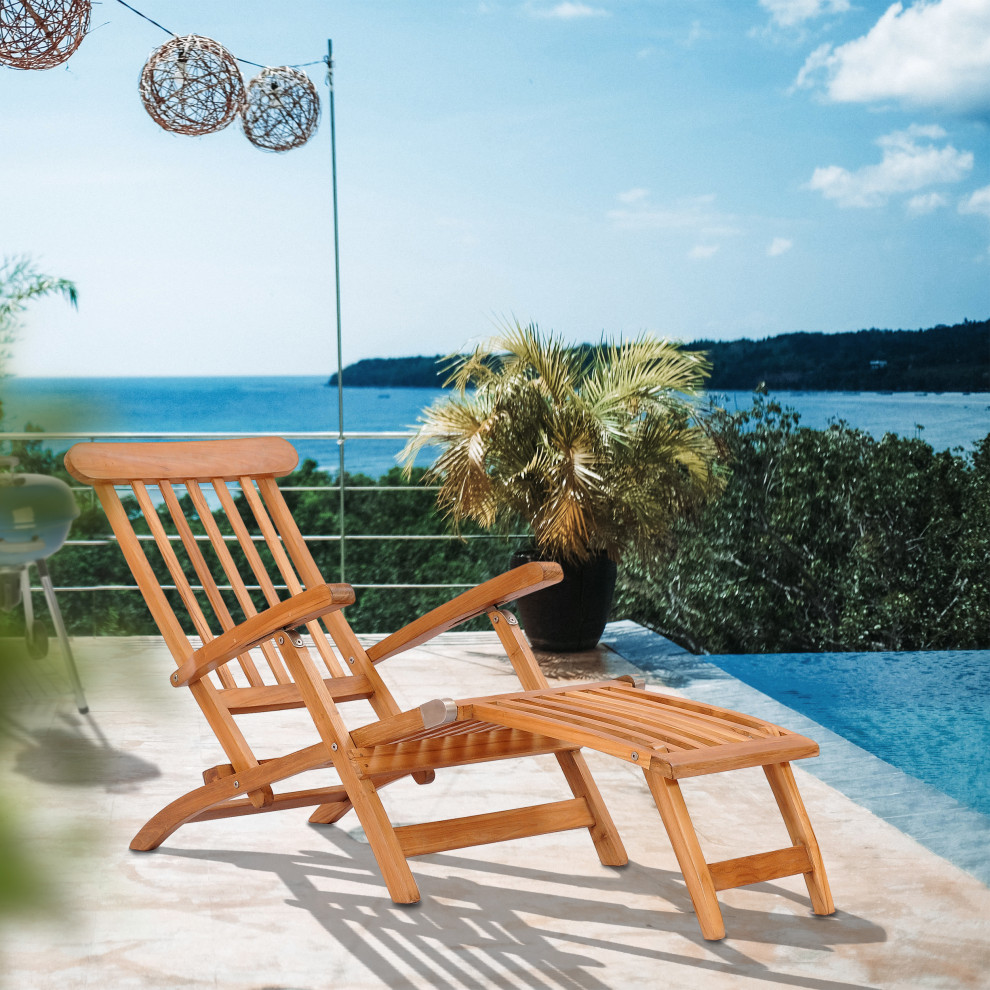 Teak Wood Titanic Outdoor Patio Steamer Chair made from A Grade Teak Wood   Transitional   Outdoor Chaise Lounges   by Chic Teak  Houzz