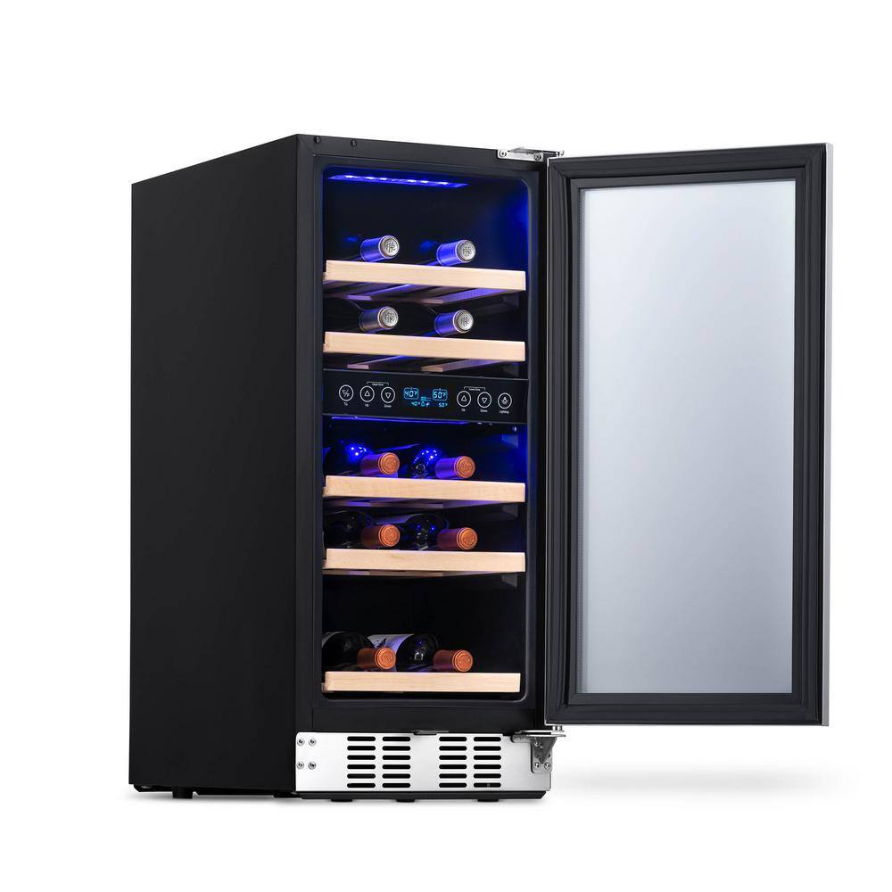 NewAir Dual Zone 15 in. 29-Bottle Built-In Wine Cooler Fridge with Recessed Kickplate and Quiet Operation in Stainless Steel NWC029SS01