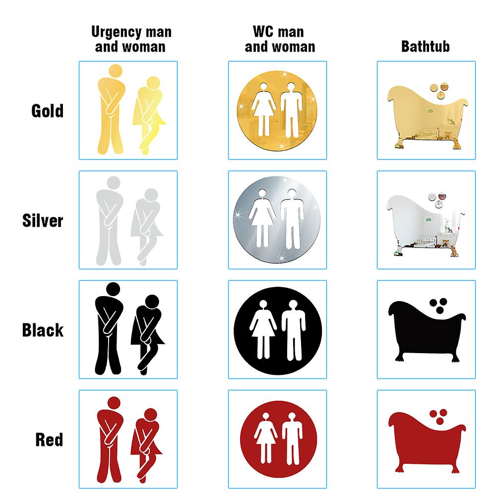 Gold 3 Convenient 3d Toilet Wc Man And Woman Mirror Wall Sticker Diy Pet Home Removable Decoration Stickers