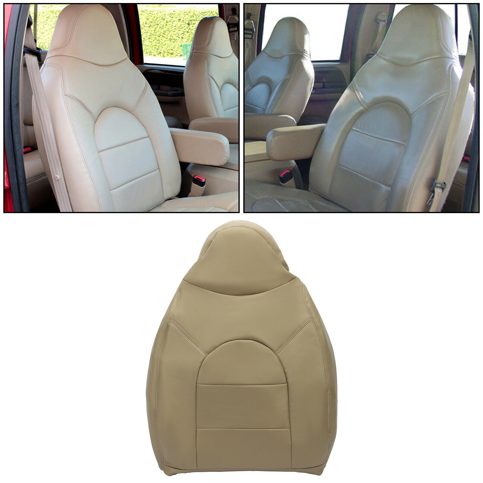 Kojem Driver/Passenger Side Top Lean Back Leather Seat Cover for 1999 2000 Ford F250 F350 F450 Lariat Power Stroke Turbo Tan