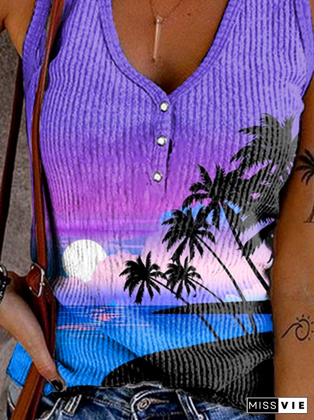 Plus size Vacation Printed Tanks & Camis