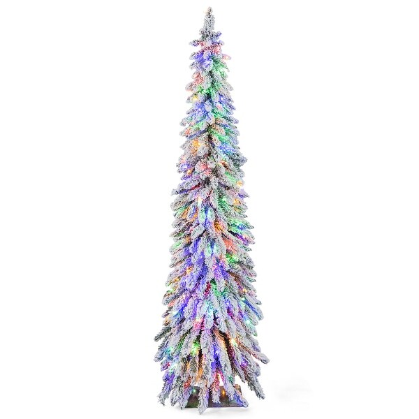 Gymax 4/5/6 FT PreLit Artificial Christmas Tree SnowFlocked Slim