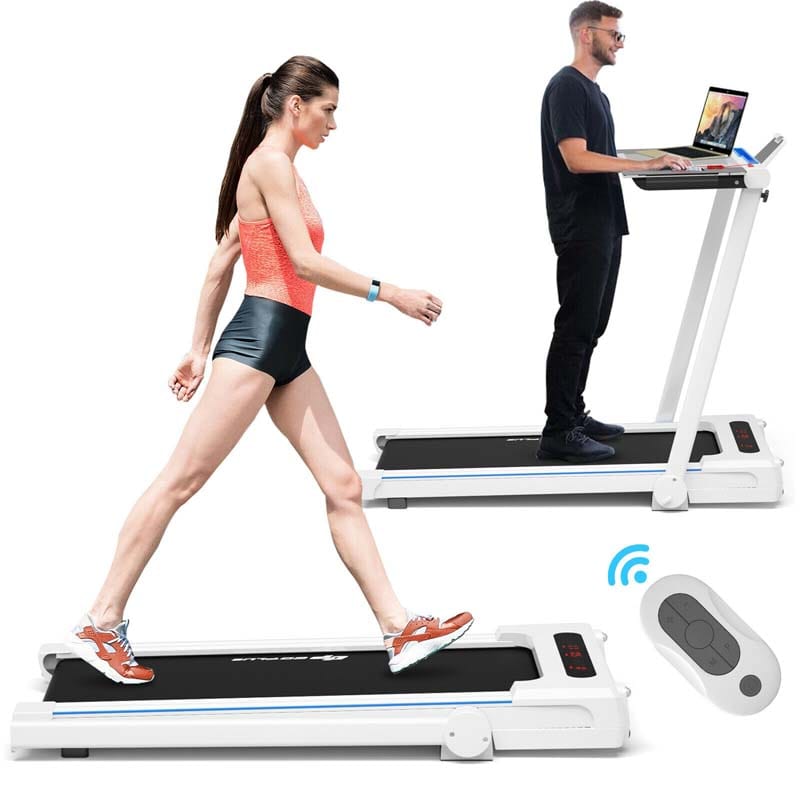 3-in-1 Folding Treadmill with Large Desk, 2.25HP Under Desk Treadmill, Workout Running Machine for Home Gym Office with LCD Speakers