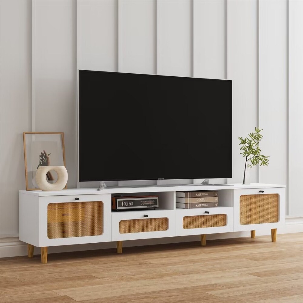 Farmhouse TV Stand Entertainment Center with 2 Doors and 2 Open Shelves   73 inches