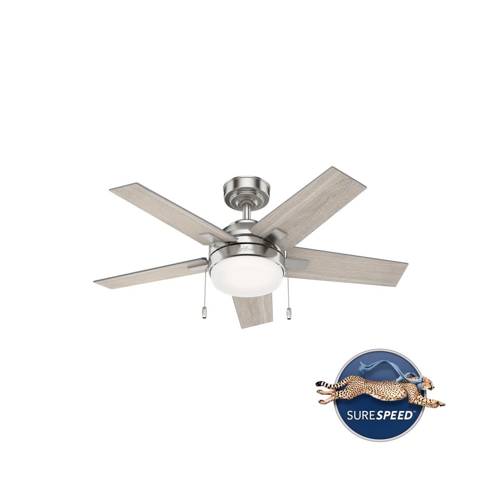 Hunter Barlett Ceiling Fan 44 Brushed Nickel Light Gray Oak