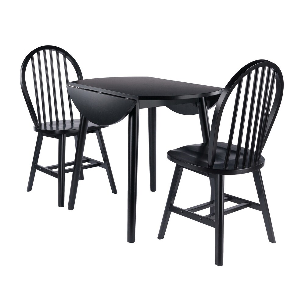 Moreno 3 Pc Drop Leaf Dining Table with Windsor Chairs  Black