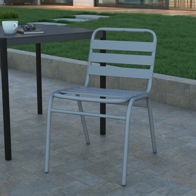 Emma And Oliver Aluminum Commercial Indoor outdoor Armless Restaurant Stack Chair With Triple Slat Back