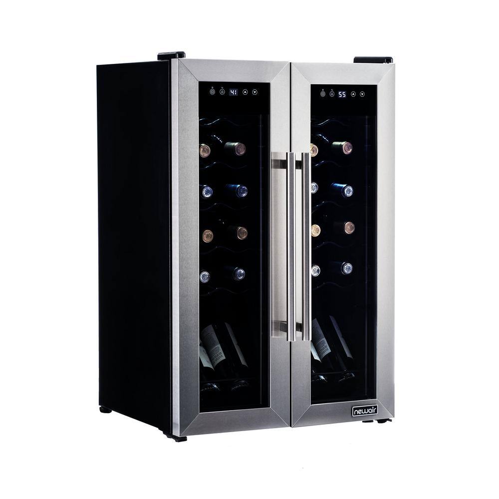 Newair 24 Bottle Wine Cooler Refrigerator Dual Temperature Zones Freestanding Wine Fridge with Stainless Steel French Door NWC024SSD0