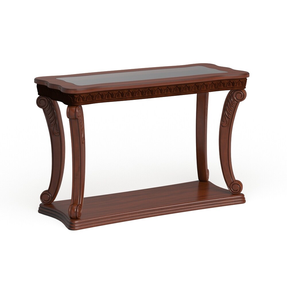 Derg Traditional Dark Oak 48 inch Glass Top Insert 1 Shelf Sofa Table by Furniture of America