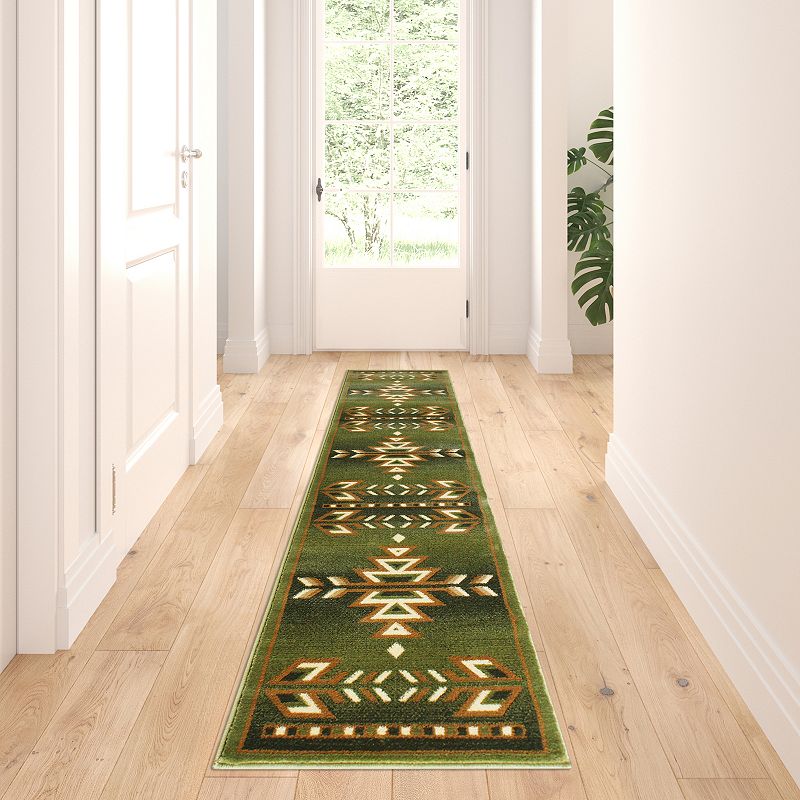 Masada Rugs Masada Rugs Southwest 2'x7' Native American Area Rug Runner in Green