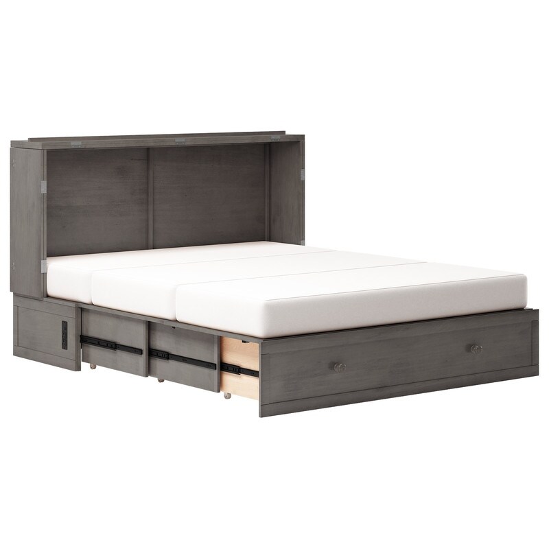 Mixoy Queen Murphy Bed with Mattress and USB Port Storage Bed with Drawer